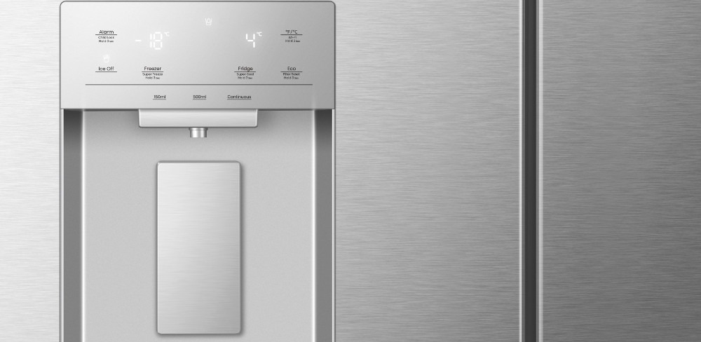LODÓWKA HISENSE RF815N4SESE MD sterowanie elektroniczne panel ustawienia funkcje kostki lodu mrożenie woda dyspenser