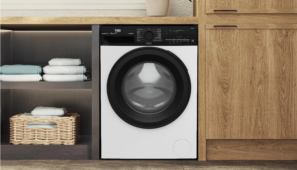 PRALKA BEKO B5WFT694111WBPBB wizualizacja front drewniane półki ręczniki koszyk oszczędna pralka funkcje parowe