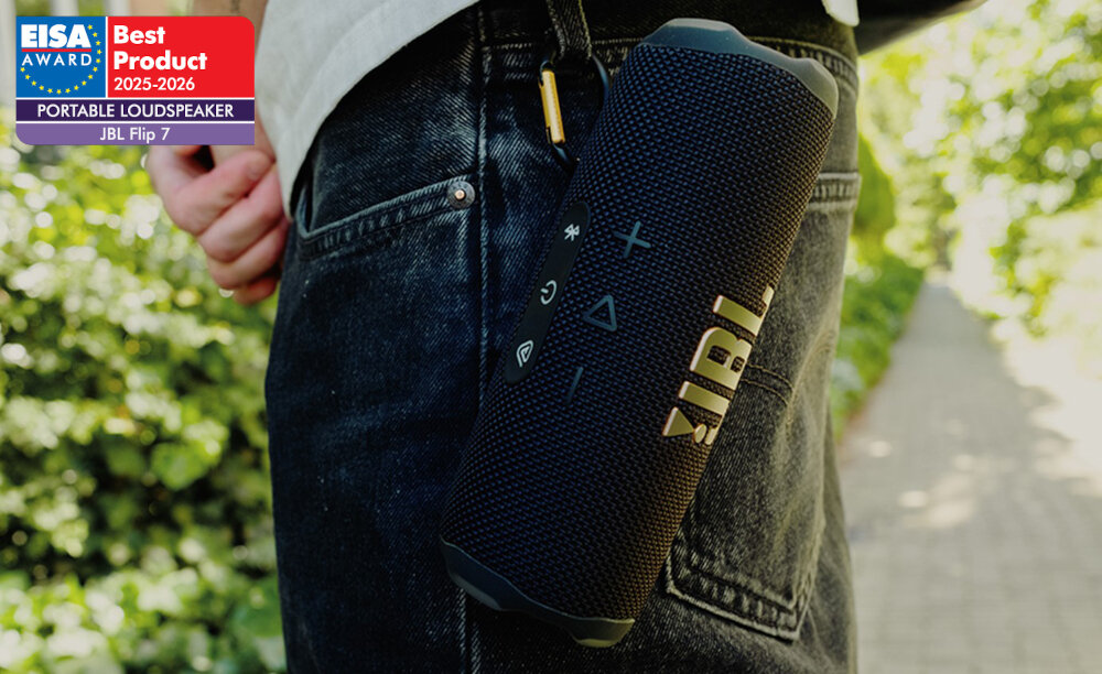 Głośnik mobilny JBL Flip 7 Tomorrowland — przenośny głośnik Bluetooth z mocnym brzmieniem do pleneru i wyjazdów, głośnik mobilny przyczepiony do spodni