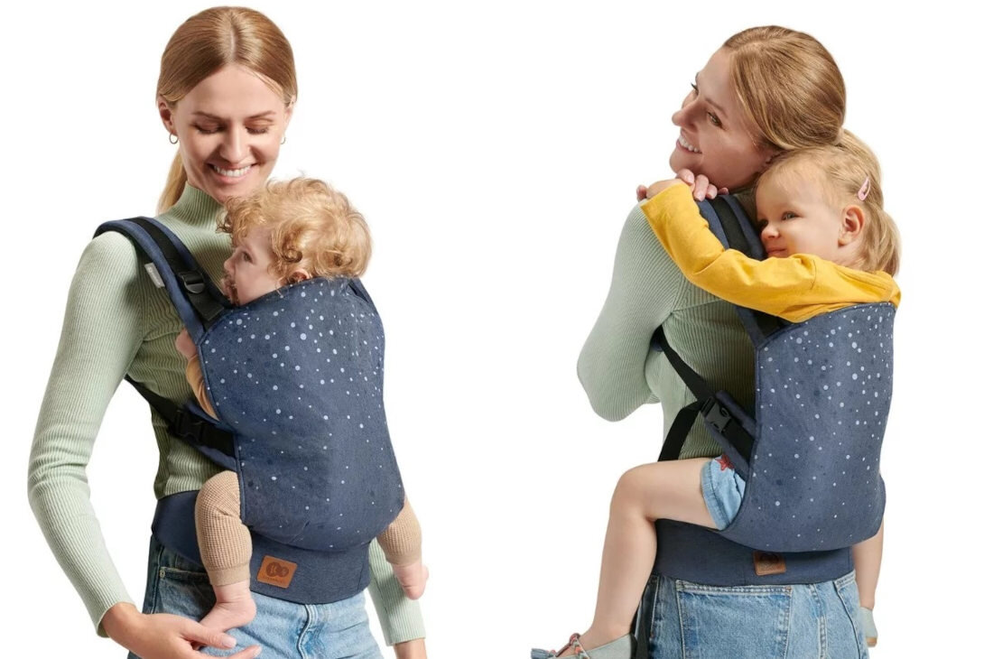 Nosidełko KINDERKRAFT Nino Confetti Granatowy wygląd design prezentacja wizualizacja Ulga dla Twoich rąk