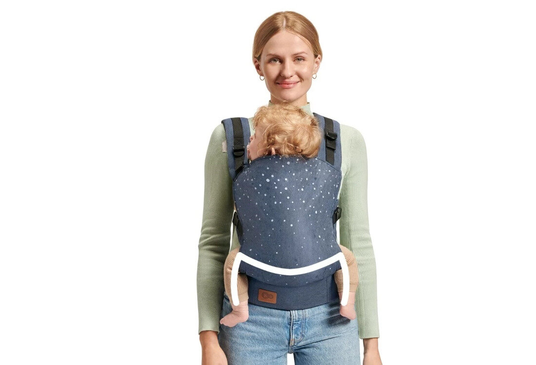 Nosidełko KINDERKRAFT Nino Confetti Granatowy Bezpieczna postawa malucha Ergonomiczna konstrukcja nóżki układają się w literę M  lekko zaokrąglone Certyfikat HIP 