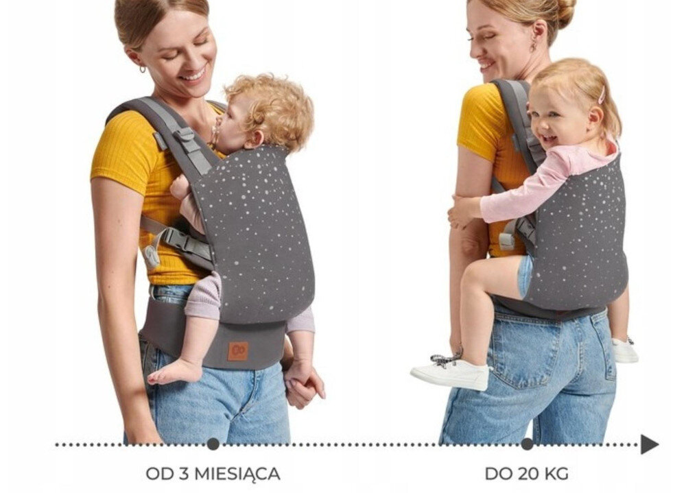 Nosidełko KINDERKRAFT Nino Confetti Granatowy Dwie wygodne pozycje w dwóch wariantac z przoduh na plecach elastyczność swoboda