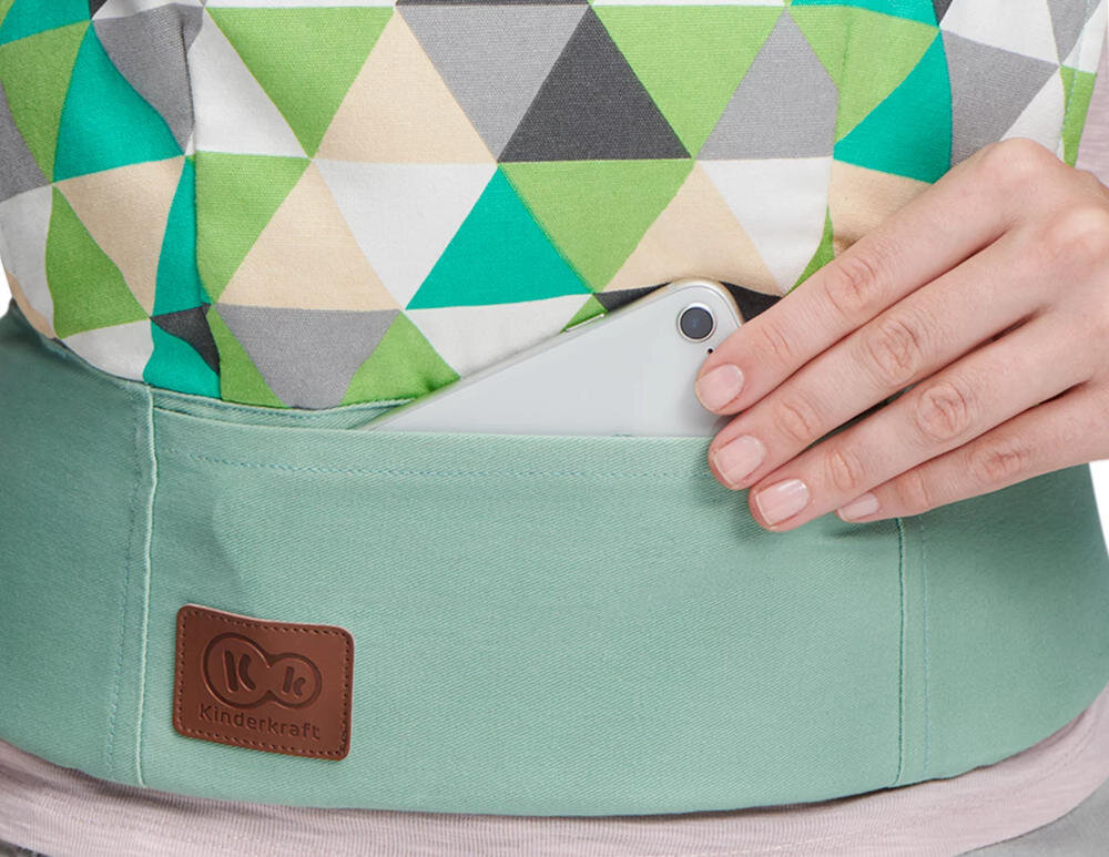 Nosidełko KINDERKRAFT Nino Confetti Granatowy Praktyczne detale System chowania pasków  Miękkie osłonki klamer kieszonka na pasie biodrowym