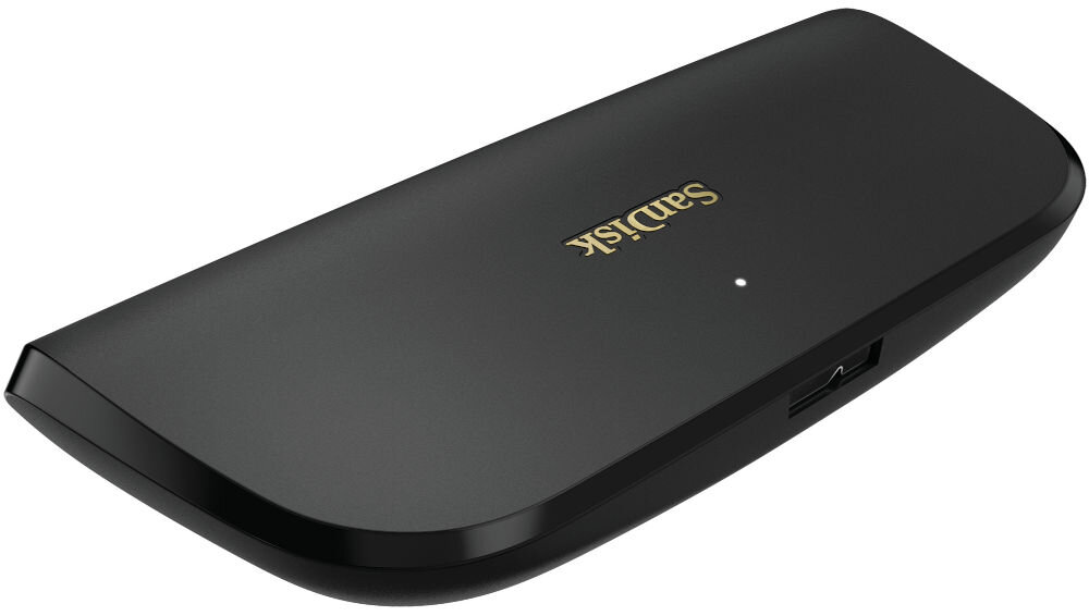 Czytnik kart SANDISK ImageMate PRO USB-C prezentacja czytnika na białym tle od strony złącza szybki transfer danych do 312 MB/s i 160 MB/s CompactFlash skraca czas potrzebny na archiwizację materiałów