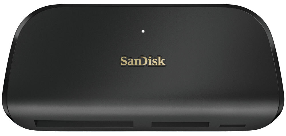 Czytnik kart SANDISK ImageMate PRO USB-C prezentacja czytnika na białym tle od góry współpraca z systemami Windows i Mac elastyczność pracy wymiana danych między urządzeniami