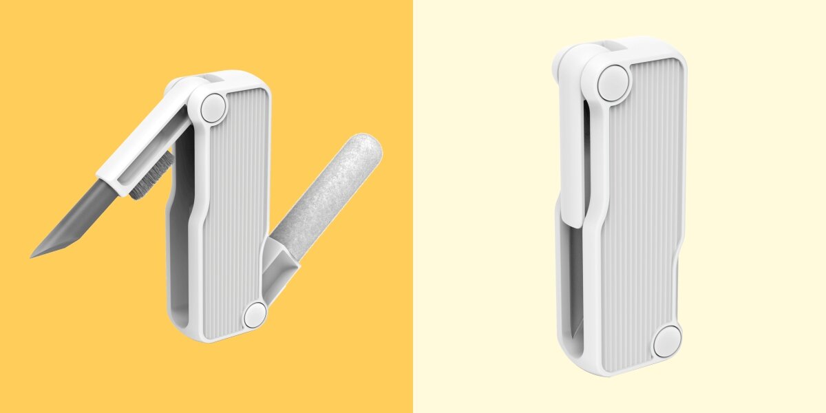 Zestaw czyszczący HAMA do słuchawek smartfonów i aparatów - Przeznaczenie i funkcja, utrzymanie higieny, Zestaw czyszczący po skosie na pomarańczowym tle