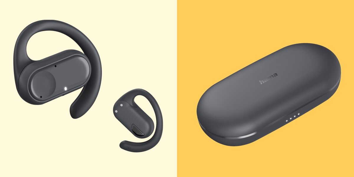 Słuchawki powietrzne HAMA Spirit Open Czarny Słuchawki typu Open-Ear z elastycznymi pałąkami oraz zamknięte etui ładujące z logo Hama i wskaźnikiem baterii LED.