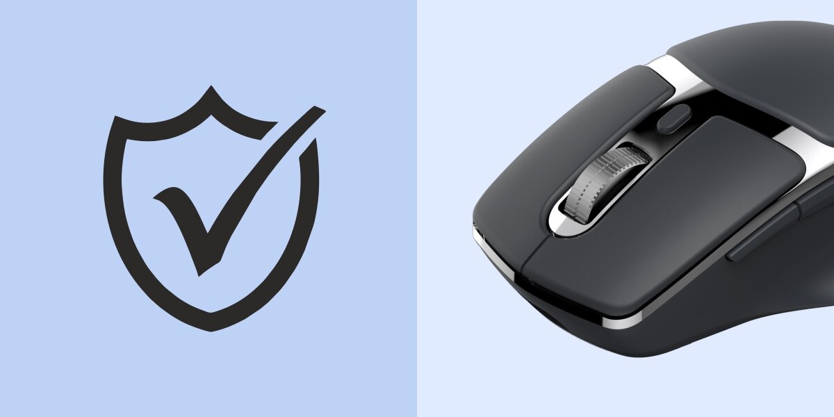 Mysz HAMA WM-800 Czarny Grafika przedstawiająca ikonę tarczy z ptaszkiem obok bezprzewodowej myszy Hama, symbolizująca bezpieczeństwo, niezawodność połączenia lub ochronę antybakteryjną urządzenia.