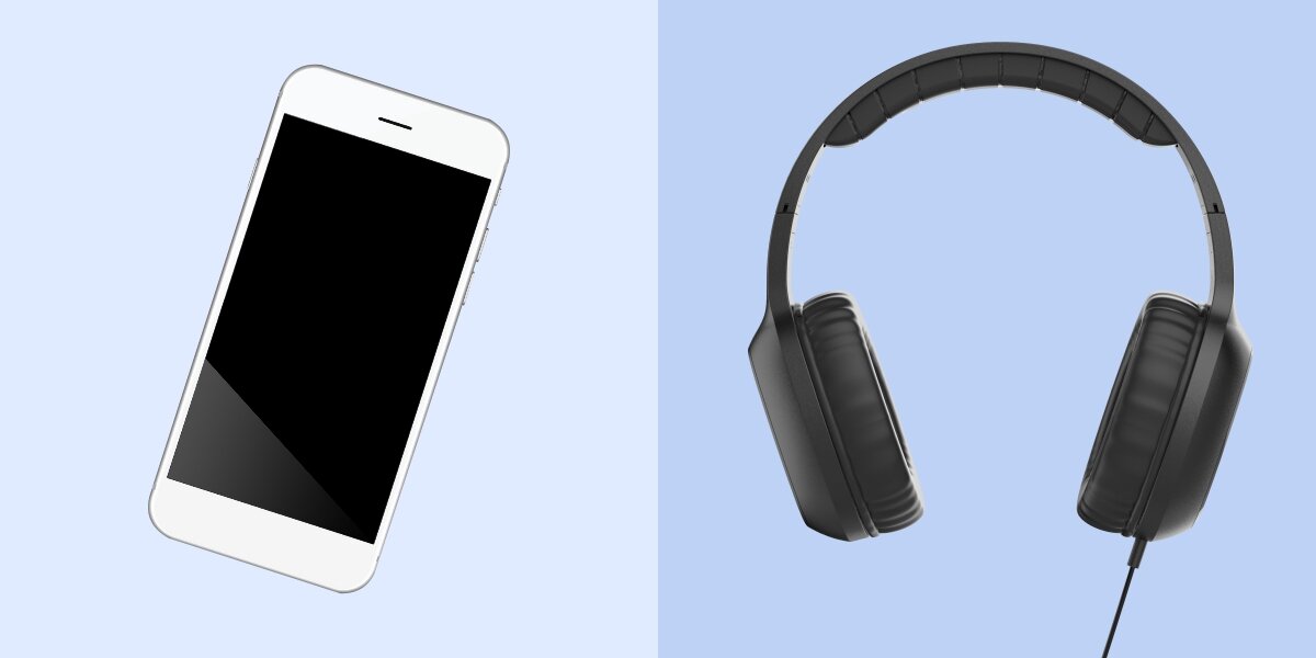 Słuchawki nauszne HAMA OnEar Stereo HP Fun II Czarny Biały smartfon obok czarnych słuchawek nausznych Hama, sugerujący kompatybilność urządzeń.