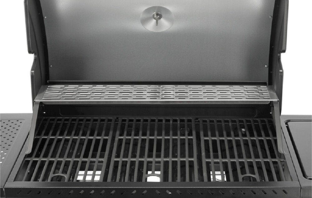 Grill gazowy YATO YG-20019 trzy ruszty z zeliwa wymiary 70 x 42 cm kratka ze stali nierdzewnej 67,5 x 12 cm do podgrzewania potraw