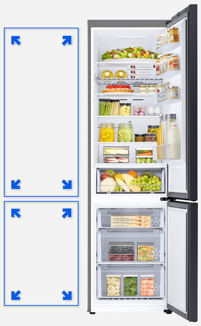 Grafika wskazująca na powiększenie pojemności lodówki za sprawą technologii SpaceMax™
