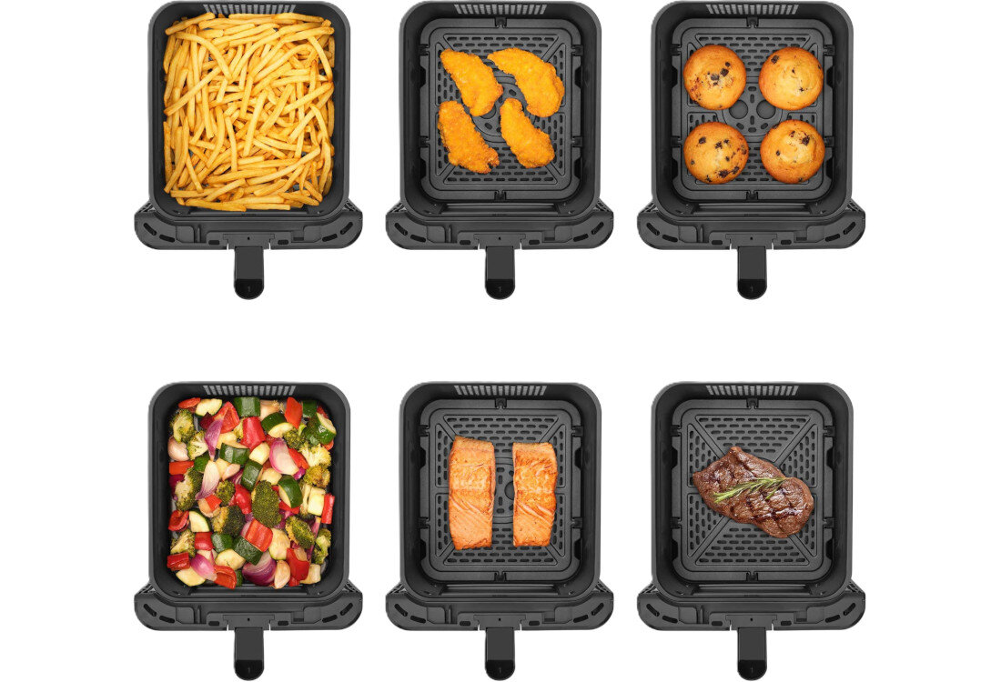 Air Fryer Frytkownica beztłuszczowa SENCOR SFR 1250BK 11.6l z podwójnym koszem, 10 automatycznymi programami i okienkiem do obserwacji postępów do różnych potraw zakres temperatura możliwości przygotowywanie