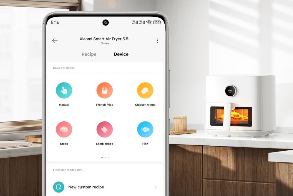 Frytkownica XIAOMI 55031 EU 5.5L Wi-Fi Biały aplikacja przepisy asystent google