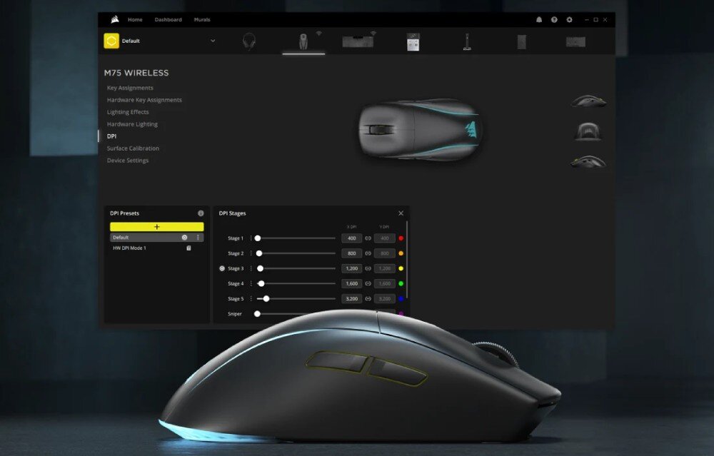 Mysz CORSAIR M75 Wireless RGB oprogramowanie ustawienia funkcje podświetlenie