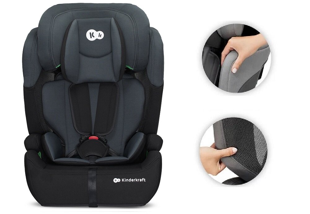 Fotelik samochodowy KINDERKRAFT Comfort Up I-Size 9-36 kg Czarny siateczka optymalne wentylowanie dziecka