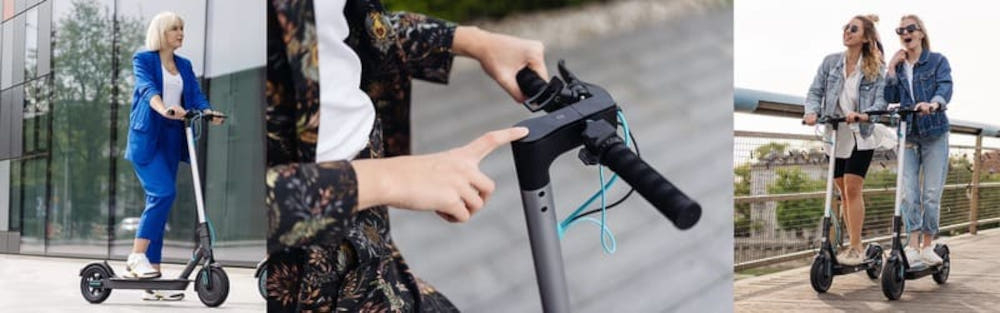 Hulajnoga elektryczna MOTUS Scooty 8.5 Lite Szary minimalistyczna kierownica wysokosc 104 cm jazdw w wyprostowanej pozycji ciala intuicyjny wyswietlacz LCD z bialym podswietleniem