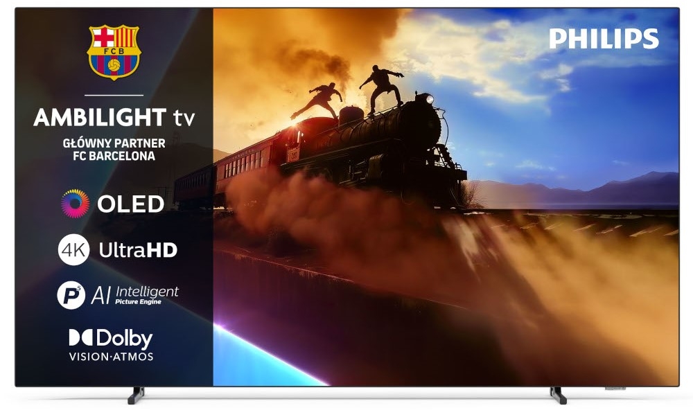 Telewizor PHILIPS 55OLED820 konstrukcja ekran bez ramki recykling FSC, telewizor od frontu na białym tle
