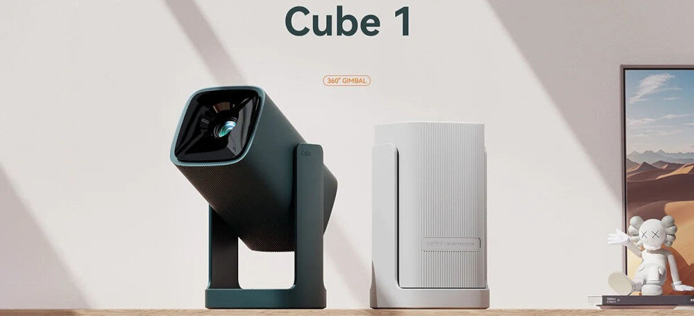 Projektor WANBO Cube 1 mobilne centrum rozrywki projektor HD Android TV kompaktowa konstrukcja, dwie wersje kolorystyczne pojektora stojącego na blacie w pomieszczeniu