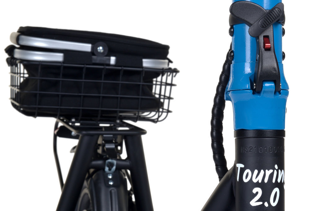 Hulajnoga elektryczna FRUGAL Touring 2.0 czarno-niebieska akumulator mocny silnik moc maksymalny zasięg niskim stopień zużycia