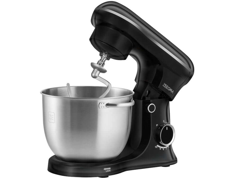 Robot kuchenny planetarny ZEEGMA Planeet Trio Czarny 1500W białe tło czarny robot stoi bokiem zamontowany hak srebrna misa z uchwytami Wysoka wydajność wszechstronność technologia rotacji planetarnej mieszadło porusza się jednocześnie wokół misy oraz wokół własnej osi optymalne rezultaty każdy składnik dokładnie wymieszany masa ma optymalną konsystencję Technologia rotacji planetarnej spełnienie kulinarnych oczekiwań 