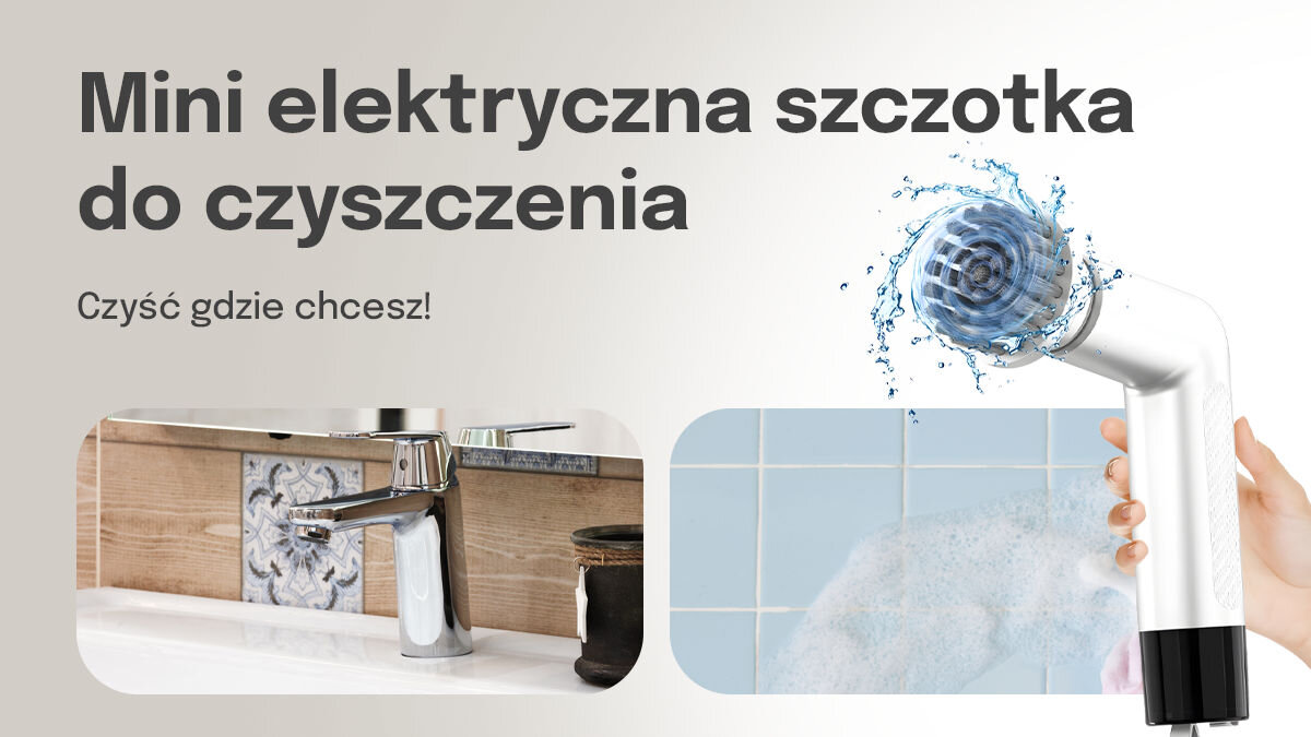 Szczotka elektryczna EXTRALINK Powerlink grafika z napisami Mini elektryczna szczotka do czyszczenia Czyść, gdzie chcesz