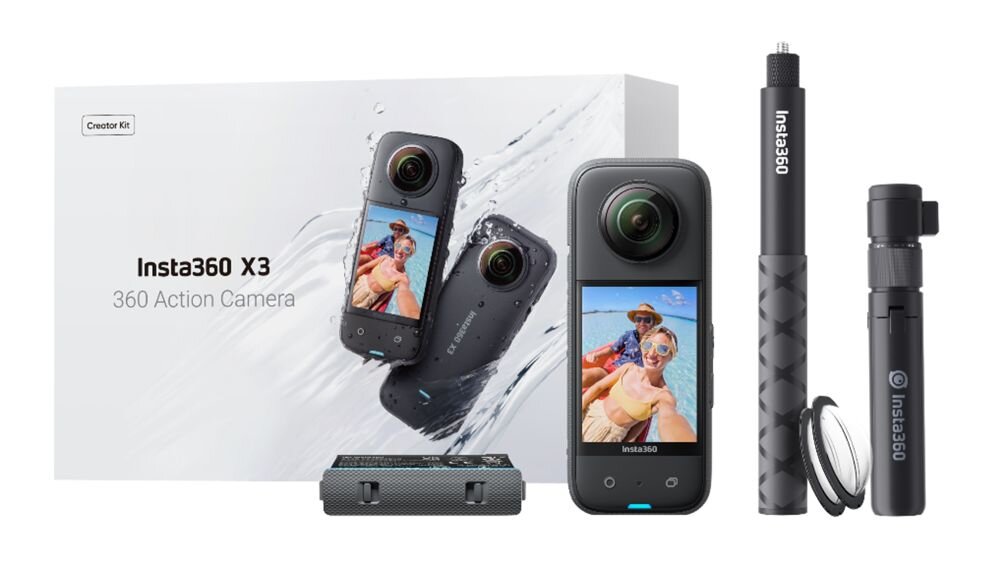 Kamera sferyczna 360 INSTA360 X3 - widok plazy edycja ai material tryb photo animator