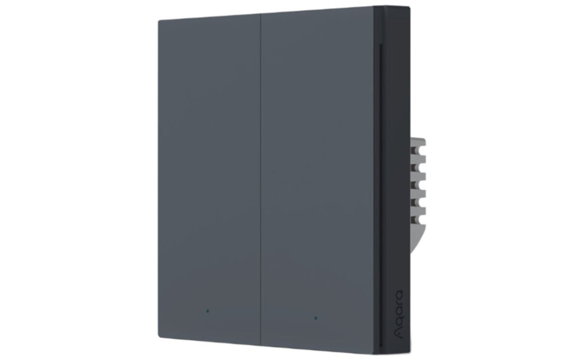 Przełącznik ścienny AQARA WS-EUK04-G, automatyzacja, aplikacje, sterowanie, Przełącznik stoi pionowo frontem prawo skos na białym tle