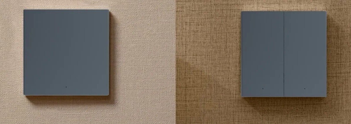 Przełącznik ścienny AQARA WS-EUK04-G, Dioda, stan, aplikacje, przegrzanie, Na zdjęciu 2 przełączniki na ścianie w różnych barawach ścian