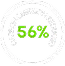Okrągła ikona z zielonym napisem 56% oraz otaczającym go białym hasłem CARBON EMISSION REDUCED.