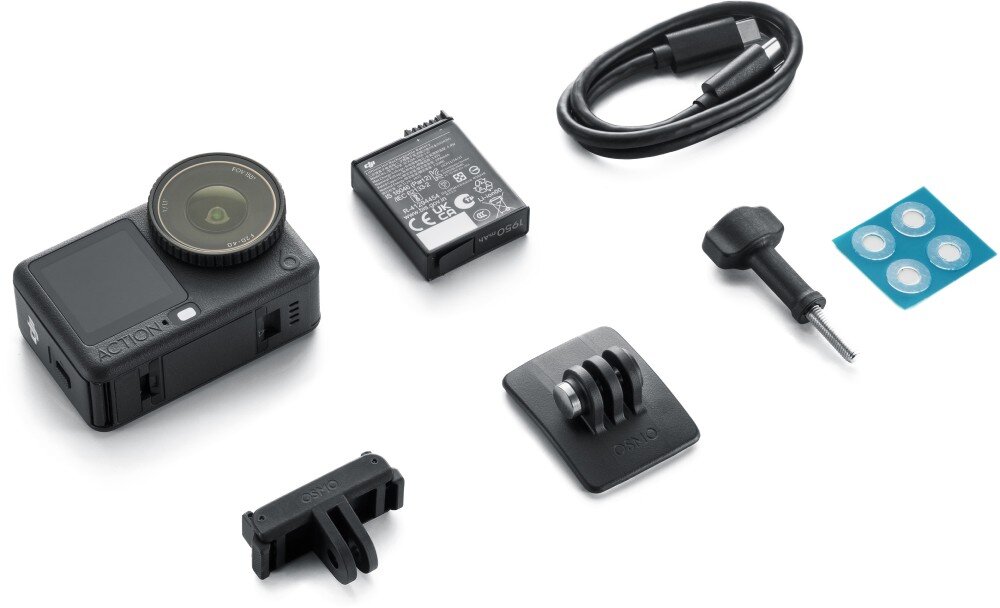 Kamera sportowa DJI Osmo Action 6 Zestaw akcesoriów do kamery sportowej z trzema bateriami i uchwytami montażowymi, opakowanie, zawartość