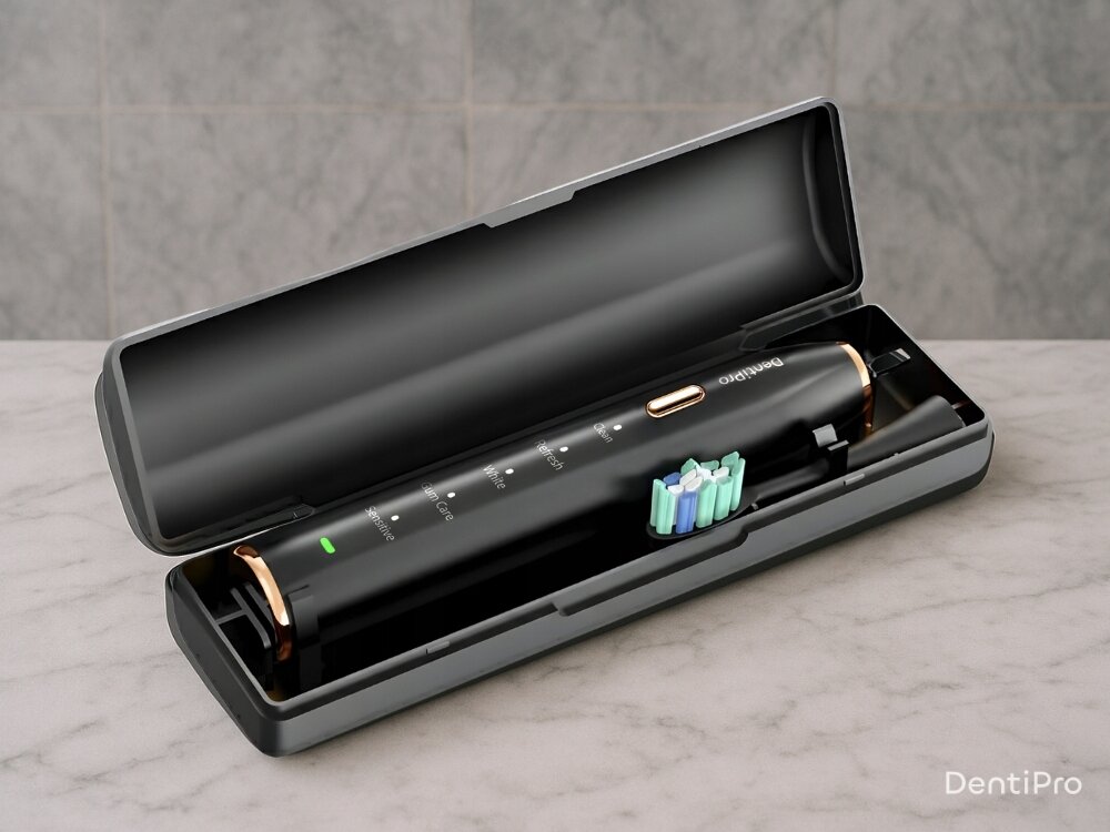 Szczoteczka soniczna ALPHA DentiPro STB-04 Czarny skuteczne usuwanie płytki nazębnej, dokładne czszczenie, lepsza ochrona