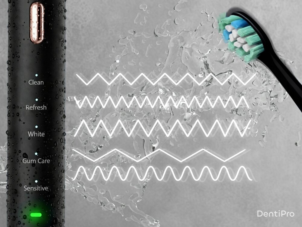 Szczoteczka soniczna ALPHA DentiPro STB-04 Czarny 5 trybów pracy, program czyszczący, tryb wybielania, delikatny