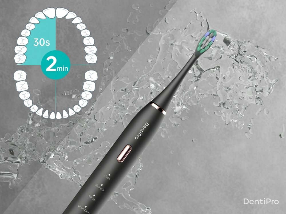 Szczoteczka soniczna ALPHA DentiPro STB-04 Czarny wbudowany timer, zmiana obszaru mycia, automatyczne zakończenie pracy