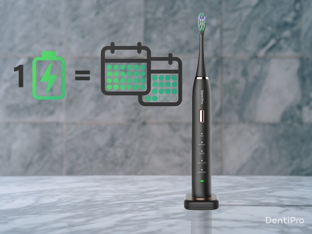 Szczoteczka soniczna ALPHA DentiPro STB-04 Czarny pojemny akumlator, wygoda w domu i po za domem, zapamiętuje ostatni tryb