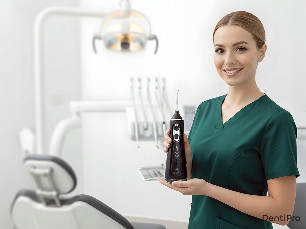Irygator ALPHA DentiPro SWF-06 zastepuje nić dentystyczną, usuwa płytkę nazębną i bakterie, łatwiejsza higiena