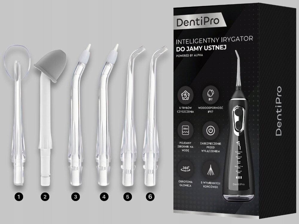 Irygator ALPHA DentiPro SWF-06 kompleksowa higiena, do czyszczenia języka, aparatu, usuwa osady