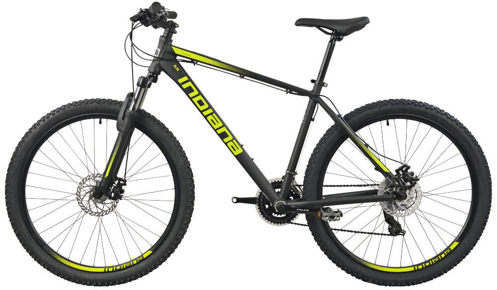Rower górski MTB INDIANA X-Pulser 2.7 M19 26 cali męski Czarno-żółty rower na białym tle widoczny z boku komfort jazdy odpowiednia kontrola nad rowerem 19-calowa aluminiowa rama rower jest bardzo zwinny lekki waga 15,7 kg łatwo podnieść go odporność na korozję wybór rozmiaru ramy Twój wzrost mierzony w zrelaksowanej pozycji typ roweru dla osób o wzroście od 174 do 180 cm