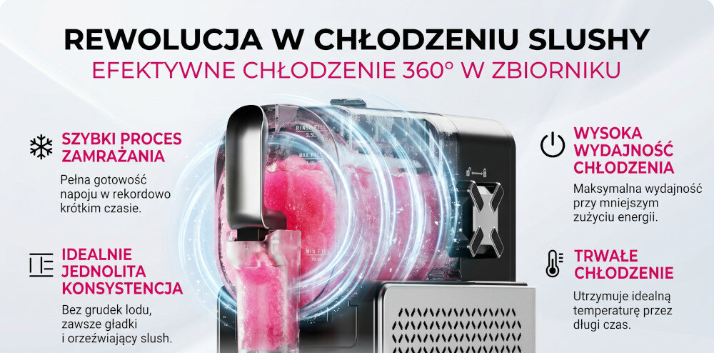 Maszynka do slushy i lodów granitor GÖTZE & JENSEN GR700S technologia Rapid Chill automatyczne chłodzenie napojów konsystencja dopasowana do rodzaju przygotowywanego napoju