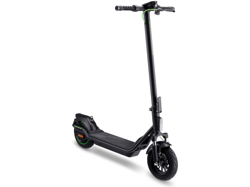 Hulajnoga elektryczna ACER ES Series 5 Select 60km 500W Amortyzacja 10 cali Czarny hulajnoga na białym tle widoczna od przodu pod skosem 10-calowe opony bezdętkowe lepsza przyczepność i stabilność na różnych nawierzchniach konstrukcja bezdętkowa minimalizuje ryzyko przebicia gruby bieżnik bezpieczeństwo i płynność