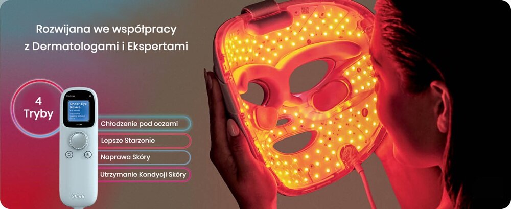 Maska LED SHARK FW312EU Cryo Glow Różowy trójfazowy program, nieinwazyjna, skuteczna walka z niedoskonałościami, 3 fazy