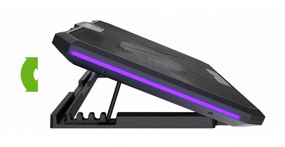 FURY Gunbai G3 Regulacja kąta nachylenia Wygodne ułożenie rąk - podkładka na białym tle z zakresem regulacji