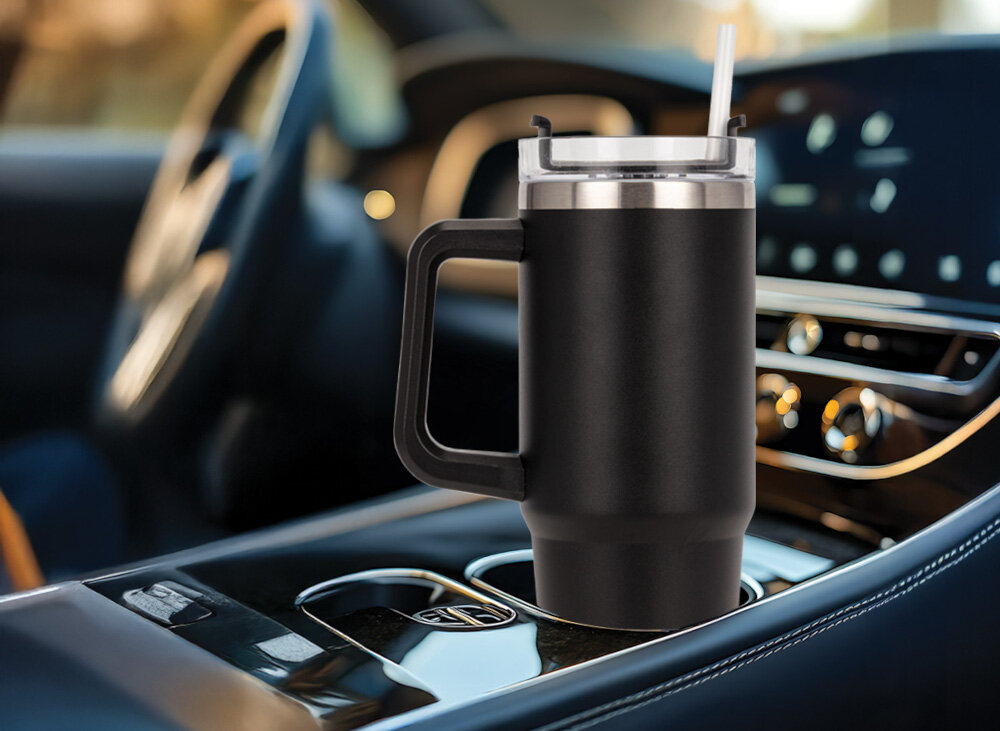 Kubek termiczny SMILE STT-31 Czarny wygodny w transporcie Ergonomiczny uchwyt  do większości uchwytów samochodowych