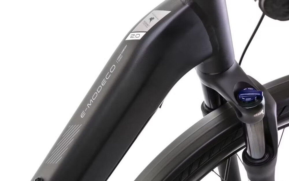 Rower elektryczny ROMET E-Modeco URB 2.0 U17 28 cali Czarno-granatowy zbliżenie na ramę 17-calowa aluminiowa rama rower jest bardzo zwinny lekki łatwo podnieść go odporność na korozję wybór rozmiaru ramy Twój wzrost mierzony w zrelaksowanej pozycji typ roweru