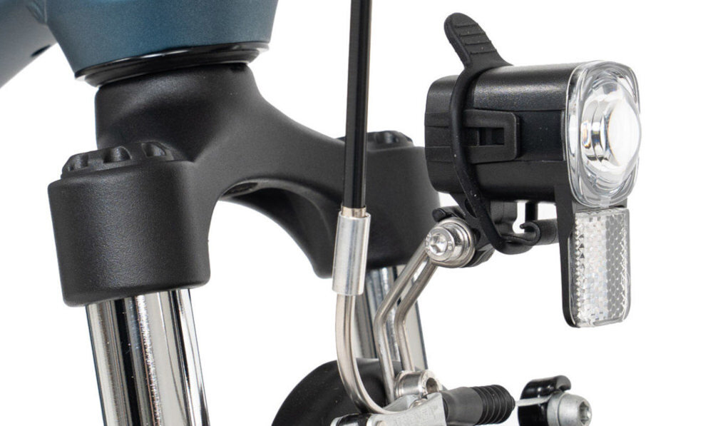 Rower trekkingowy ROMET Wagant 1.0 M21 28 cali męski Granatowy zbliżenie na przednią lampę bezpieczeństwo oświetlenie przednie i tylne oświetlenie LED