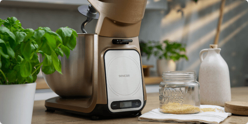  Robot kuchenny planetarny SENCOR STM 7630R 1500W z odłączaną wagą Inteligentna waga z aplikacją Sencor FOOD  w dołączonej misie ze stali nierdzewnej lub w dowolnym innym naczyniu