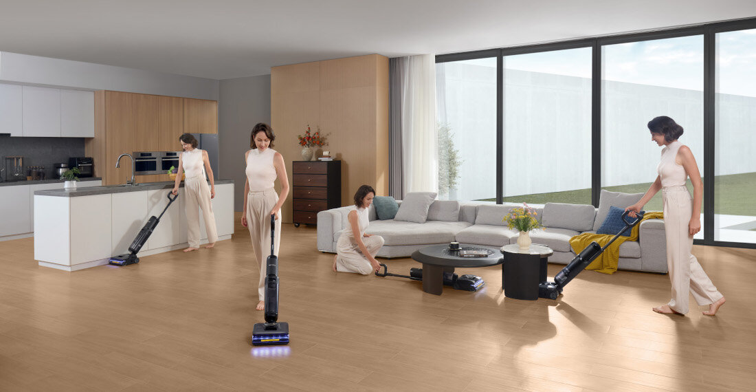 OdkurzaczTINECO Floor One S7 Stretch Steam Plus wygląd design tło prezentacja wizualizacja Czyste podłogi w jednym ruchu