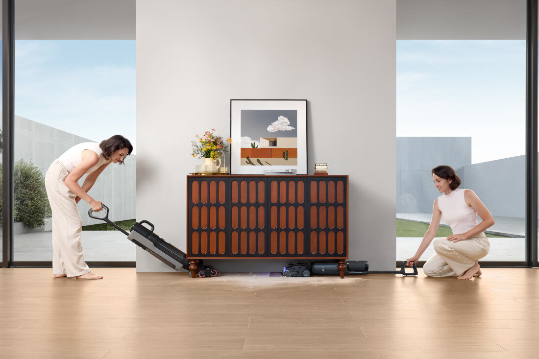 Odkurzacz TINECO Floor One S7 Stretch Steam Plus Dociera tam, gdzie trzeba Konstrukcja Lay-Flat 180°  mycie pod meblami wysokość Obrotowa głowica 45° trójstronne czyszczenie krawędzi komfort pracy