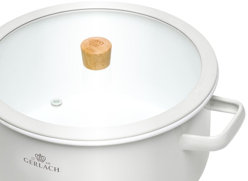 Zestaw garnków GERLACH Natur Enamel Biały (6 elementów) zdrowe gotowanie, minimalistyczny design, bezpieczne dla alergików