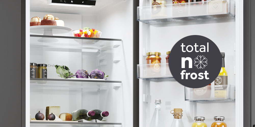 LODÓWKA CANDY CNCQ2T518EB grafika ikona wnętrze półki naczynia żywność balkoniki drzwi janse wnętrze Total No Frost Nigdy więcej szronu eliminacja lodu szronu cyrkulacja powietrza stała temperatura zachowanie wilgotności higieny