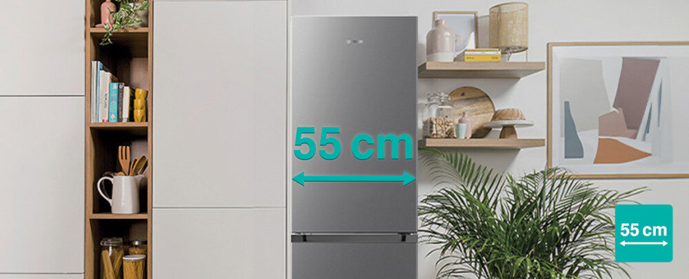 LODÓWKA GORENJE NRK418ECS4 lifestyle wizualizacja Slim 55 cm wymiar dopasowana do małych wnętrz